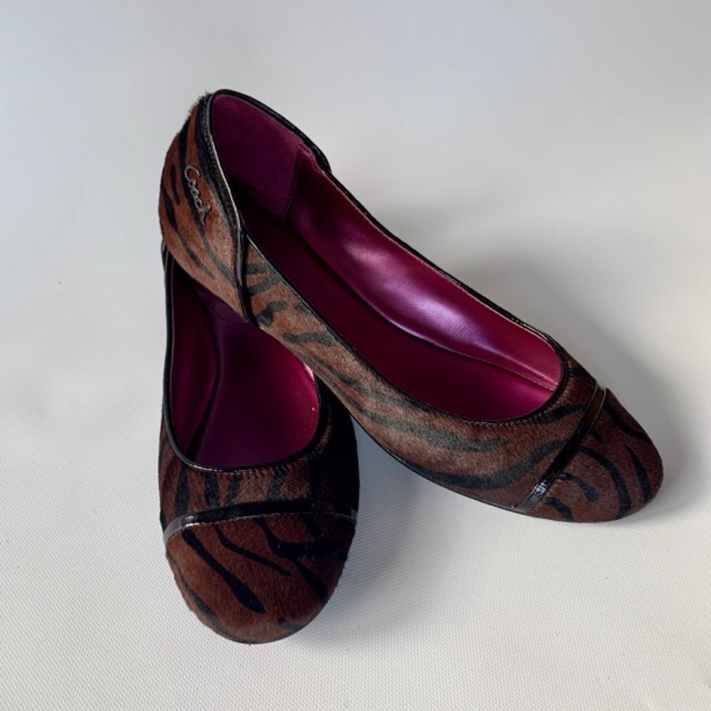 Coach Ballet Flats, Animal Print, Brown & Blk, 7.5